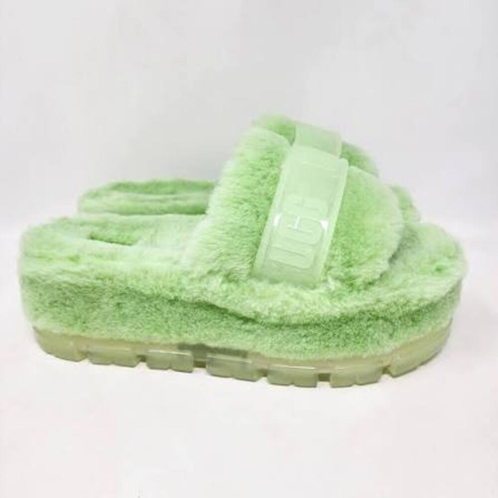 UGG Fluff Slide Slippers in Light Green Faux Shearling
